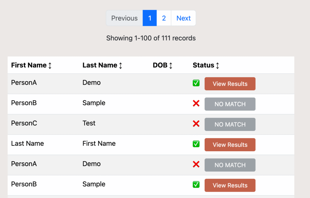 Status Indicators — Match and No Match